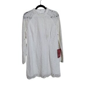 Truth & Fable White Floral Lace High Neck Long Sleeve Mini Dress XL JCM-42297